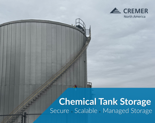 Large industrial chemical storage tank for bulk liquid storage and scalable tank leasing services at CREMER North America